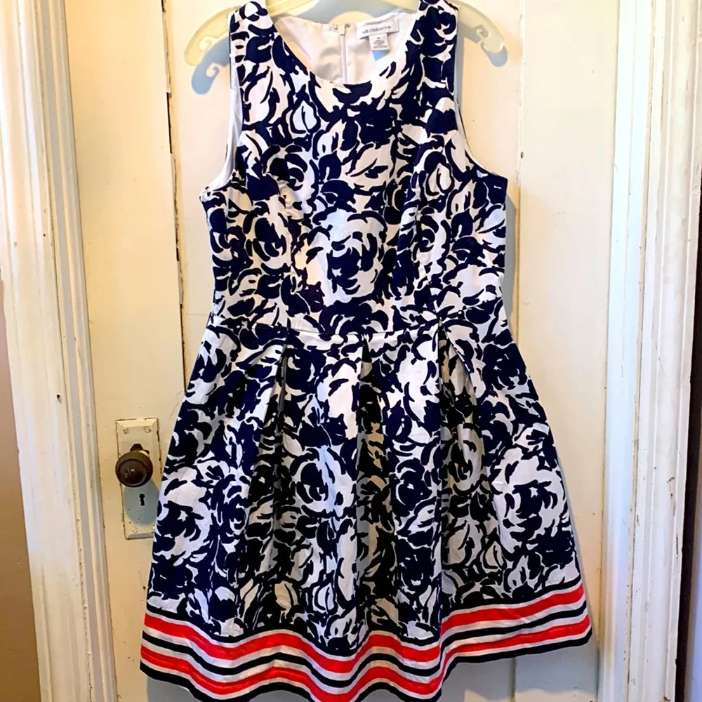 Liz Claiborne Women’s Size 14 Flare Floral Striped Dress - Picture 1 of 4